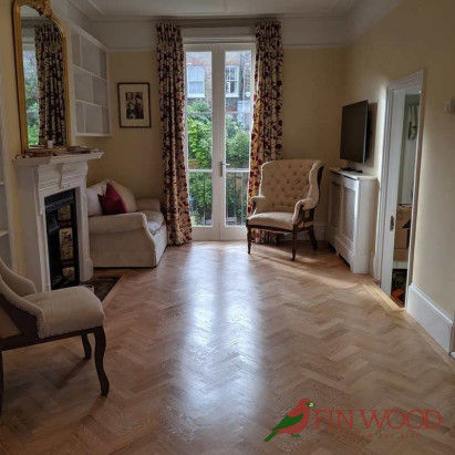 Parquet Herringbone wood flooring with border by Fin Wood Ltd London #CraftedForLife #CraftedForLife