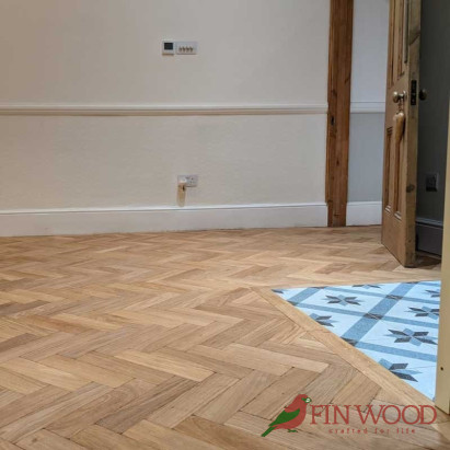 Parquet Herringbone wood flooring with border by Fin Wood Ltd London #CraftedForLife #CraftedForLife