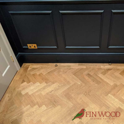 Parquet Herringbone wood flooring with border by Fin Wood Ltd London #CraftedForLife #CraftedForLife