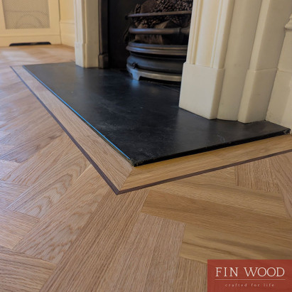 Herringbone flooring with border and tramline #CraftedForLife