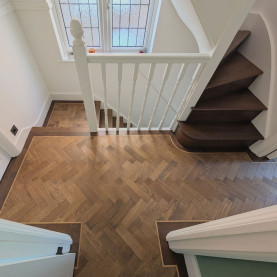 Herringbone flooring with border and tramline #CraftedForLife