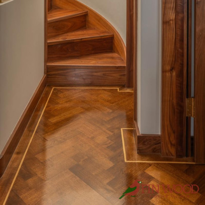 Herringbone flooring with border and tramline #CraftedForLife