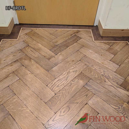 Herringbone flooring with border and tramline by Fin Wood Ltd London #CraftedForLife