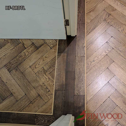 Herringbone flooring with border and tramline by Fin Wood Ltd London #CraftedForLife