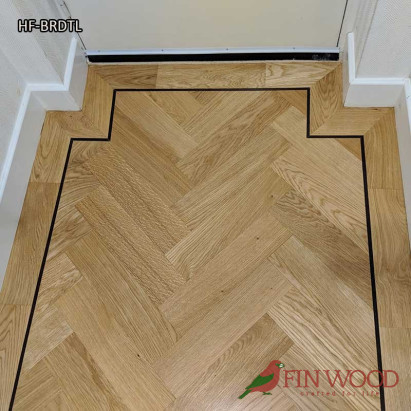 Herringbone flooring with border and tramline by Fin Wood Ltd London #CraftedForLife