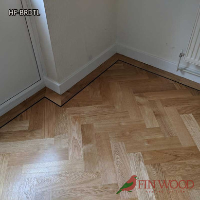 Herringbone flooring with border and tramline by Fin Wood Ltd London #CraftedForLife