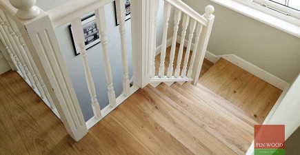 Beautiful aged oak parquet with wooden flooring on stairs #CraftedForLife