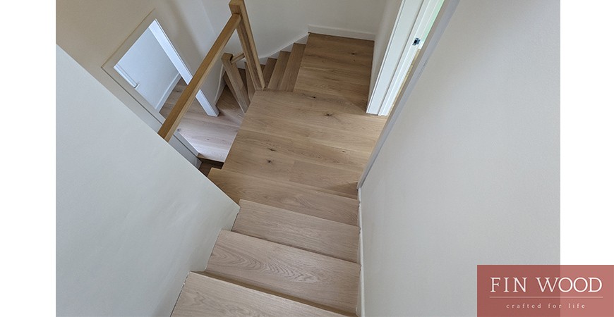 A split level top floor flat transformed by wide engineered oak boards and waterfall stair cladding, Finsbury Park N4 #CraftedForLife