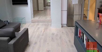 Solid Oak Floor Restoration with custom finish and modern stair cladding in SW11 Battersea #CraftedForLife
