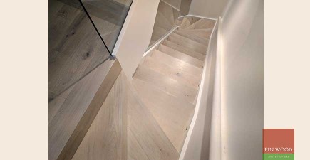 Solid Oak Floor Restoration with custom finish and modern stair cladding in SW11 Battersea #CraftedForLife